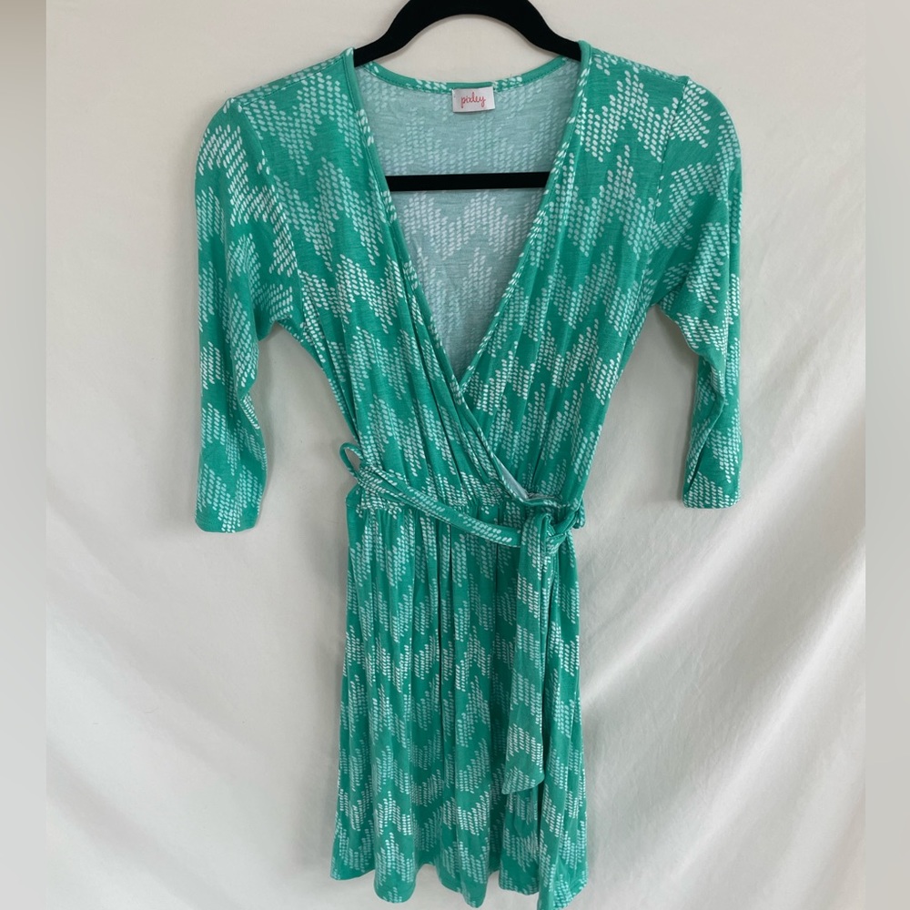 Pixley Green & White Wrap Dress with Tie Size Small